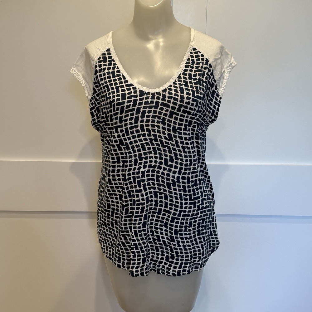 Anthropologie Porridge Blue White Graphic Print Open Back Sleeveless Top Small